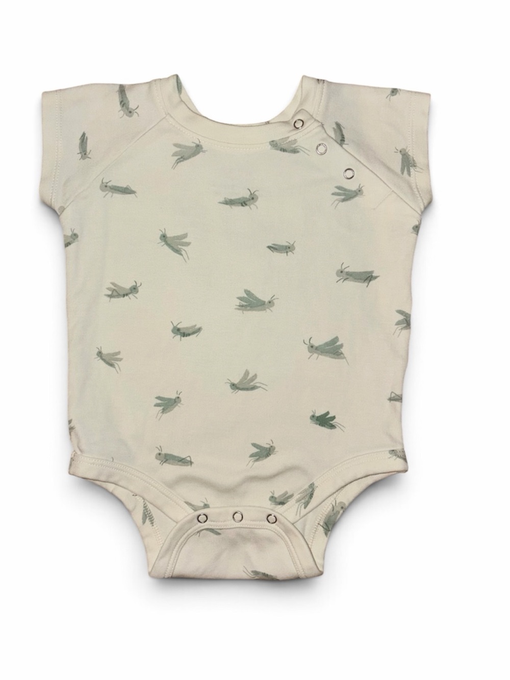 Organic Cotton Baby One-Piece in Light Cream with Green Print